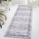 Garvee Runner Rug 2x6 Vintage Washable Rug Non Slip Backing Oriental Floral Hallway Runners Ultra-Soft Low Pile Entryway Runner Rug Blue - Blue Gray