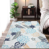 Garvee 4x6 Farmhouse Floral Rug Non-Slip Machine Washable Polyester Low Pile Indoor Carpet for Bedroom, Living Room, Office - Blue