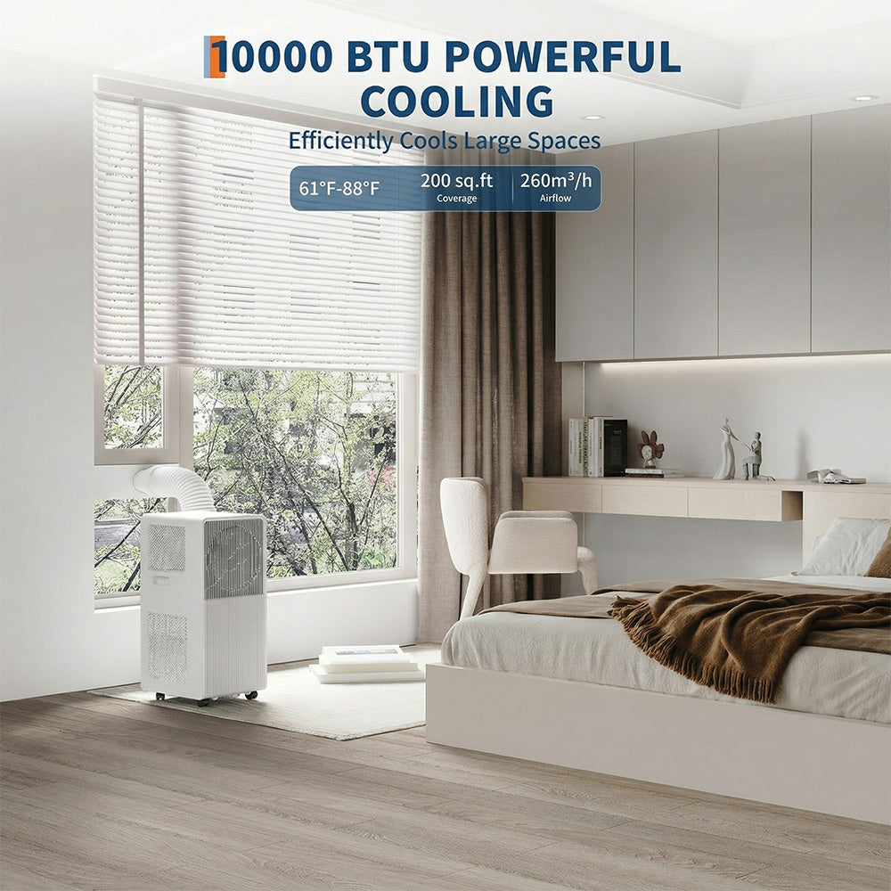 Garvee 10,000 BTU Drainage-free Portable Air Conditioner for Indoor Rooms, 3-In-1 AC Unit for Bedroom 160-215 Sq.Ft, Dehumidifier, Fan, Sleep Mode, 24 Timer, Remote Control, Window Kits, White