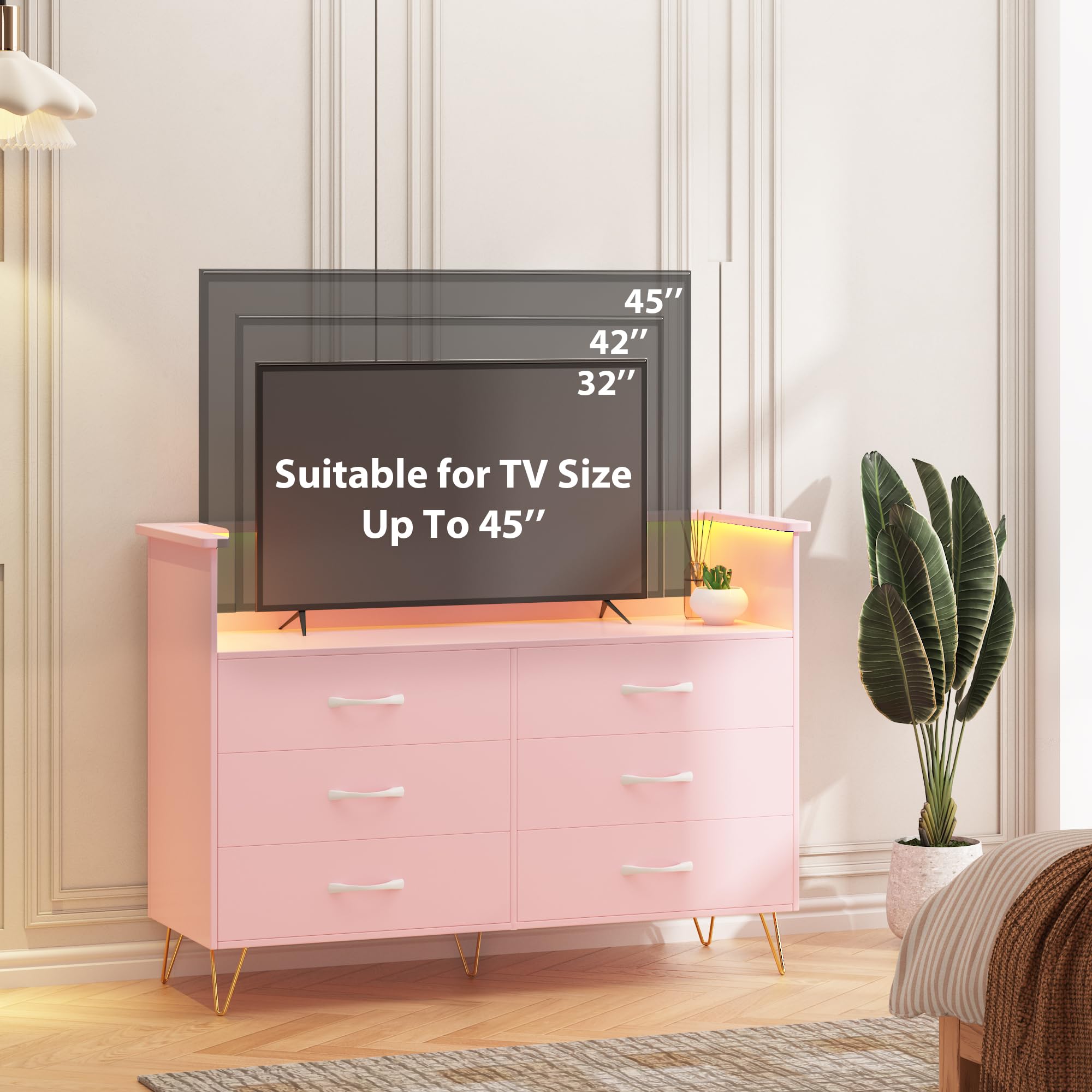 GARVEE Pink Wooden Dresser with LED Light