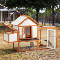 Outdoor Chicken Coop Wooden Hen House with Run, Poultry Cage w/Ramps, Nesting Box, 4 Access Areas, Wire Fence, Removable Bottom for Easy Cleaning