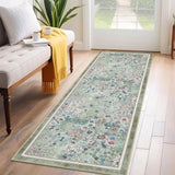 Garvee 2'x6' Runner Rug Non Slip Washable Floral Carpet for Hallways Kitchen Laundry Bedroom Bathroom Green - Green