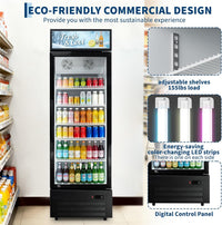 GARVEE 19.1 Cu.ft Commercial Beverage Cooler with RGB LED Lights & Remote - 280-Can Glass Door Display Fridge, Air-Cooled Frost-Free with Top Light Box for Bar Restaurant Store（Black）
