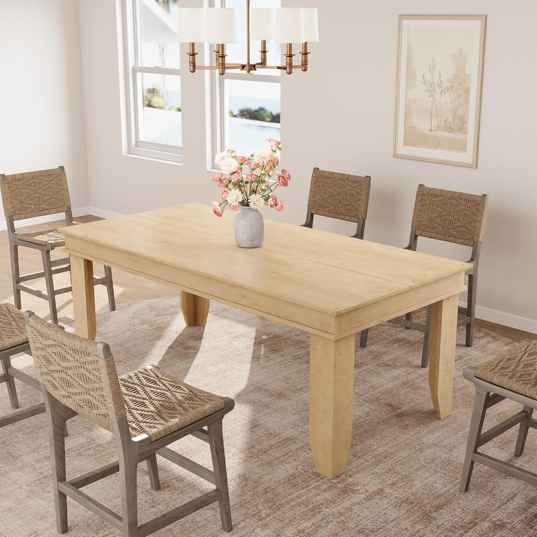 Garvee Farmhouse 71" Wood Rectangular Dining Table with L-Shaped Legs Suitable for 6-8 People for Dining Room, Natural