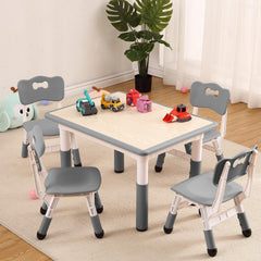 Garvee 5 in 1 Kids Table and Chairs Set, Height Adjustable, Max 300lbs, Suitable for Ages 2-10 for Classrooms, Daycares & Homes, Grey - Grey