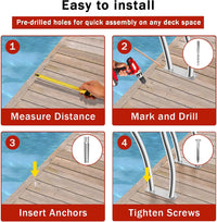 Garvee 2-Pack 30"x30" Stainless Steel Pool Handrails for Inground Pools - 375 lbs Load Capacity, Blue Grip Covers, Quick Mount Base Plates