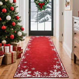 Garvee 2x6 Christmas Snowflake Print Accent Rug, Non Slip Backing, Low Pile Stain Resistant Washable Carpet, Ultra-Soft Faux Wool Xmas Rugs, Red - Red