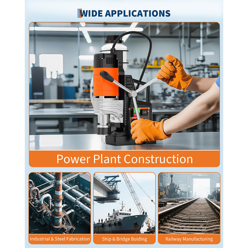 Garvee Mag Drill Press 1850W 2" Boring Diameter Portable Magnetic Drill 810 RPM Variable Speed Reversible with Drill Bits Set