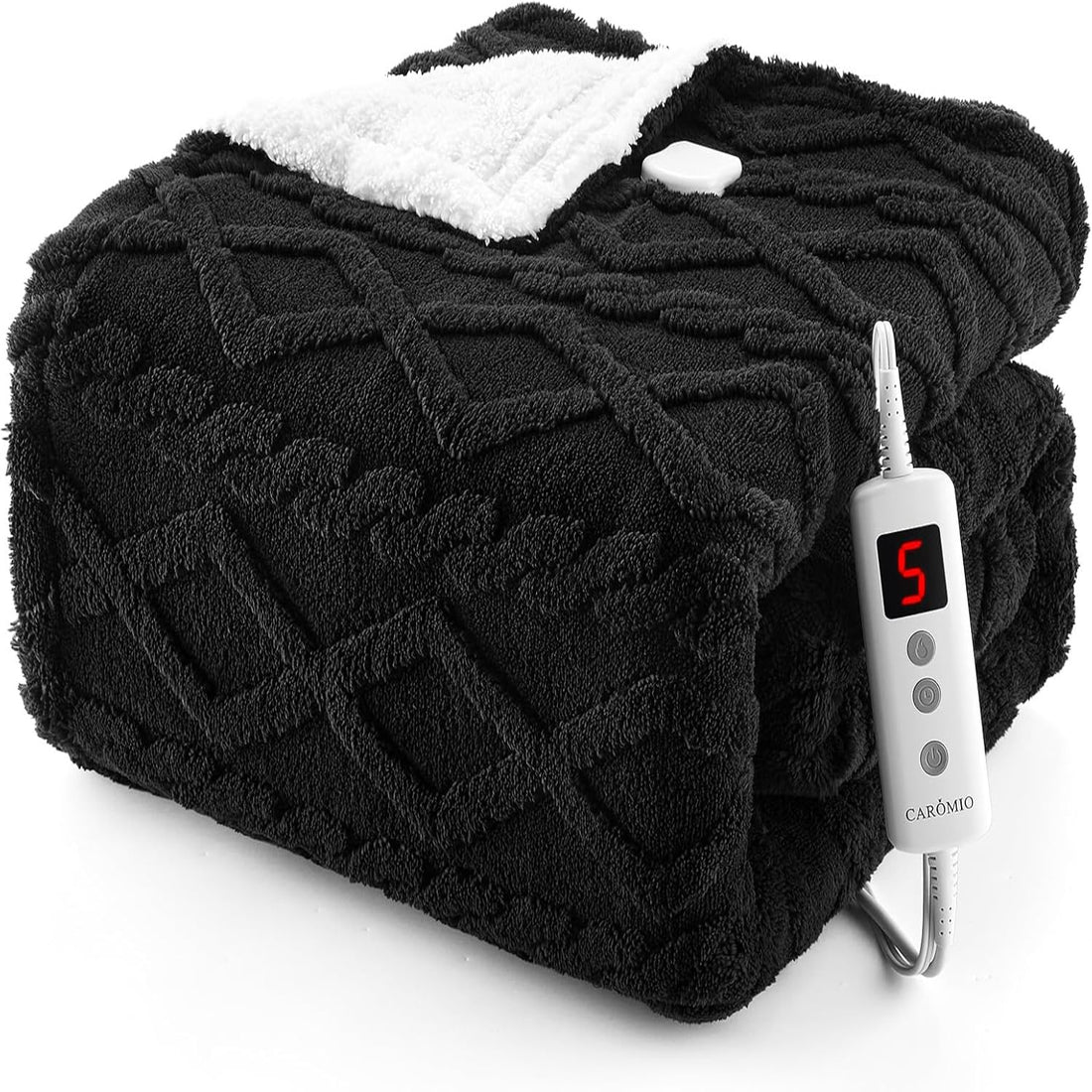 Garvee Electric Blanket Full Size Sherpa Heated 10 Heat Levels 10 Timer Settings Thick Plush Machine Washable Black Cozy Home Use