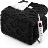 Garvee Electric Blanket Twin Size Thick Tufted Sherpa Heated Blanket 10 Heat Levels 10 Time Settings Machine Washable ETL Certified Fast Heating Black 62×84 - Black