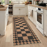 Garvee 2' x 6' Easy Jute Indoor Outdoor Runner Rug, Washable Non-Slip Low-Pile Checkerboard Rug for Hallway, Kitchen, Entryway & Patio, Black & Brown - Black & Brown