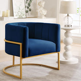 Garvee Velvet Accent Chair With Cushion Golden Metal Stand Curve Backrest Upholstered Vanity Chair Home Bedroom Living Room Office Navy 28.25W x 25.75D x 30H