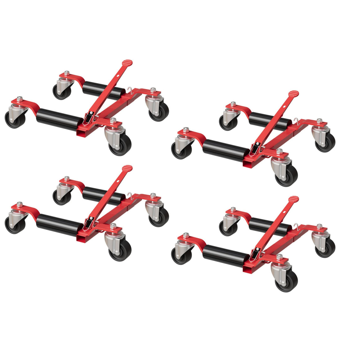 Garvee 4-Pack Heavy Duty Hydraulic Car Wheel Dolly - 1500 Lbs Capacity, Foot Pedal, Red for Auto Repair & Vehicle Moving