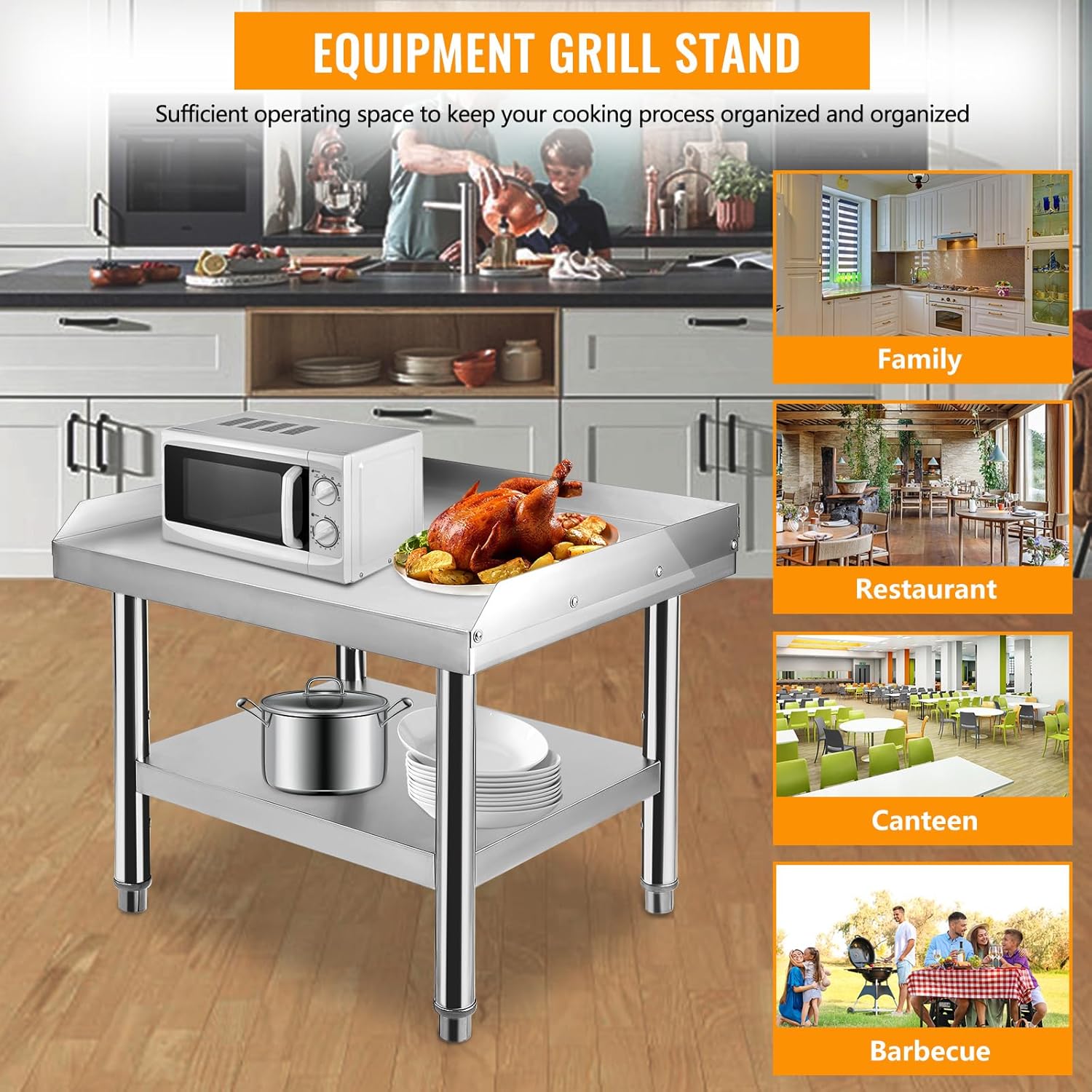 GARVEE 48"L x 28"W x 24"H Stainless Steel Equipment Grill Stand - Adjustable Undershelf, Durable Grill Table for Home, Hotel, and Commercial Restaurant Kitchens