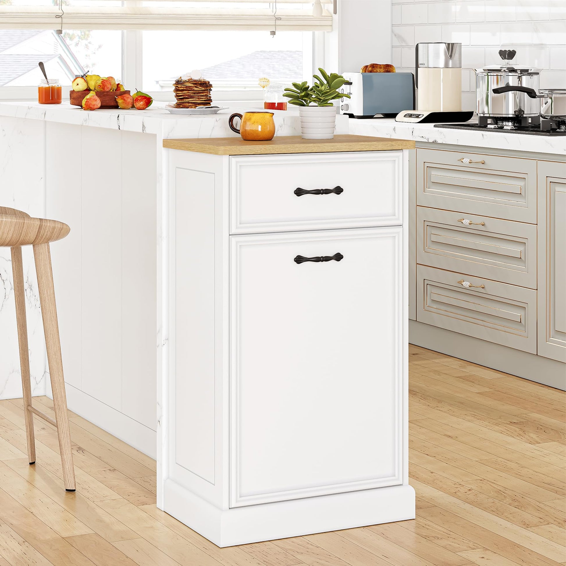 Garvee Tilt Out Trash Cabinet, Hidden Trash Can Cabinet 10 Gallon Storage Holder, Freestanding Garbage Can Cabinet for Kitchen Dining Living Room