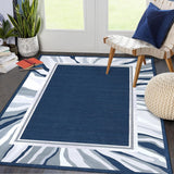 Garvee Modern Blue 8x10 Living Room Rug Washable Rug Bordered Bedroom Rug Low Pile Non-Slip Floor Cover Indoor Non-Shedding Foldable Throw Carpet for Dining Room Home Office Playroom Nursery - Blue