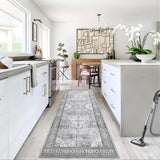 Garvee Washable Rug 2x6 Vintage Floral Print Rug Oriental Entryway Runner Rug Boho Tribal Area Rug Soft Hallway Accent Carpet Bedroom Rugs Soft Aesthetic Non Slip Rug for Kitchen Laundry Bedside Grey - Gray