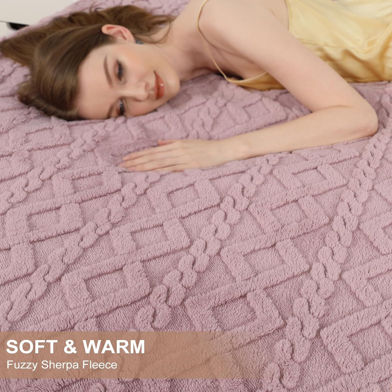 Garvee Electric Blanket Queen Size Dual Control - Thick Tufted Sherpa Heated Blanket Queen with 6 Heating Levels and 20 Time Settings, UL Certified Fast Heating Blanket Queen 84"×90", Dusty Pink