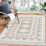 Garvee Boho Washable Area Rug, Non-Slip Moroccan Tribal Carpet with Tassels, Stain-Resistant Farmhouse Geometric Floor Cover, Taupe - Taupe
