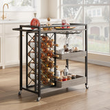 Garvee Bar Cart, 3 Tier Bar Carts for The Home, Home Bar & Serving Carts, Rolling Bar Cart with Wheels, Drink Cart with Wine Rack & Wine Glass Holder Up to 24 for Kitchen and Living Room-Grey - Retro Grey