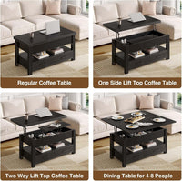 Garvee Coffee Table Lift Top, Multi-Function Convertible Coffee Table with Drawers and Hidden Compartment, Converts to Dining Table for Living Room, Home Office, Black