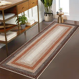 Garvee Bordered Brown/Rust 2x6 Hallway Runner Rugs, Braided Machine Washable Kitchen Rug Farmhouse Runner Carpet Non Slip Stain Resistant Rustic Runner Modern Printed Area Rug for Living Room Bedroom - Brown/Rust