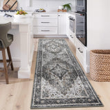 Garvee Floral Washable Runner Rug Non Slip Ultra Thin Indoor Carpet - Gray Taupe