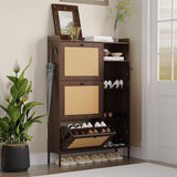 Garvee 3 Tier Shoe Cabinet with Natural Rattan Flip Drawers for Entryway, Adjustable Shelves, Dark Cherry - Dark Cherry