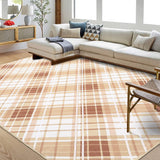 Garvee 10x13 Area Rugs for Living Room Modern Plaid Washable Rug Indoor Soft Low Pile Bedroom Rug Non Slip Backing Print Carpet Foldable Thin Rugs for Dining Room Home Office Nursery Playroom, Coffee - Coffee