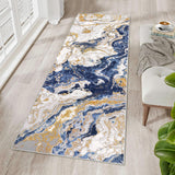 Garvee Abstract Blue 2x8 Modern Marble Runner Rug, Washable Non Slip Kitchen Hallway Runner - Blue