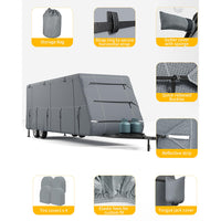 Garvee Travel Trailer RV Cover 27-30 ft, Extra-Thick 7 Layers, Windproof Straps Tire Covers, Waterproof UV Protection for Camper, Grey