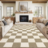 Garvee 8x10 Washable Rugs Non Slip Living Room Rug Beige Brown Checkered Farmhouse - Beige & Camel