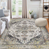 Garvee Vintage Rug for Bedroom Vintage Floral Printed Washable Rug Non-Slip Laundry Room Rug Non-Slip Kitchen Runner Rug Hallway Rug Laundry Rug Aesthetic Bedside Rug, Gray Rug, 6 x 9 Feet - Gray