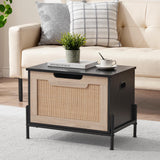 Garvee Rattan Storage Bench with Safety Hinges, Storage Organizer, Storage Trunk, Supports 220 lb, Storage Chest for Entryway, Living Room, and Bedroom, Easy to Assemble, Modern Style, Oak & Black - Black