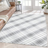 Garvee 6x9 Area Rugs for Bedroom Indoor Plaid Rug Non-Slip Washable Rug Modern Plaid Accent Rug Low Pile Soft Floor Cover Modern Lines Foldable Thin Rug for Living Room Dining Room Nursery Light Grey - Light Gray
