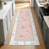 Garvee Washable 2x6 Kitchen Rugs Floral Soft Non Slip Hallway Runners Stain Resistant Low Pile Area Rug Pink - Pink