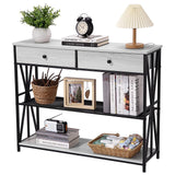 Garvee Console Table with 3-Tier, Industrial Entryway Table with 2 Drawers, Narrow Sofa Table, Hallway Table with Storage Shelves, Entrance Table for Hallway, Living Room, Foyer