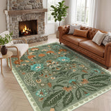 Garvee Vintage Floral Area Rug 5x7 Washable Non-Slip Low Pile Carpet Sage for Living Room Bedroom Nursery Office - Sage Green