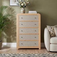 Garvee Tall 5-Drawer Dresser Chest for Bedroom, 47" Narrow Storage Organizer - Sturdy Wood Frame - Linen Drawer Fronts - Anti-Tip Kit, Log