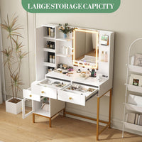 Garvee Vanity Desk with Light & Mirror, Vanity Table with Charging Station & Cabinet