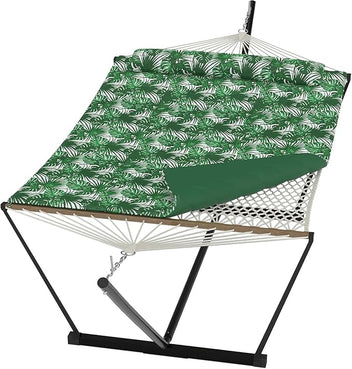 Garvee 2-Person Double Hammock with Adjustable Steel Stand, Green Banana Leaf Patio Hammock with Pillow for Garden & Camping