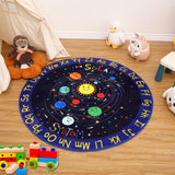Garvee Kids 4'-Round Area Rug Galaxy Outer Space Solar System Educational Learning Carpet Non Slip Soft Crawling Play Mat for Kids Bedroom Nursery Playroom Classroom - Navy Blue(Deep Letter Starry Sky)
