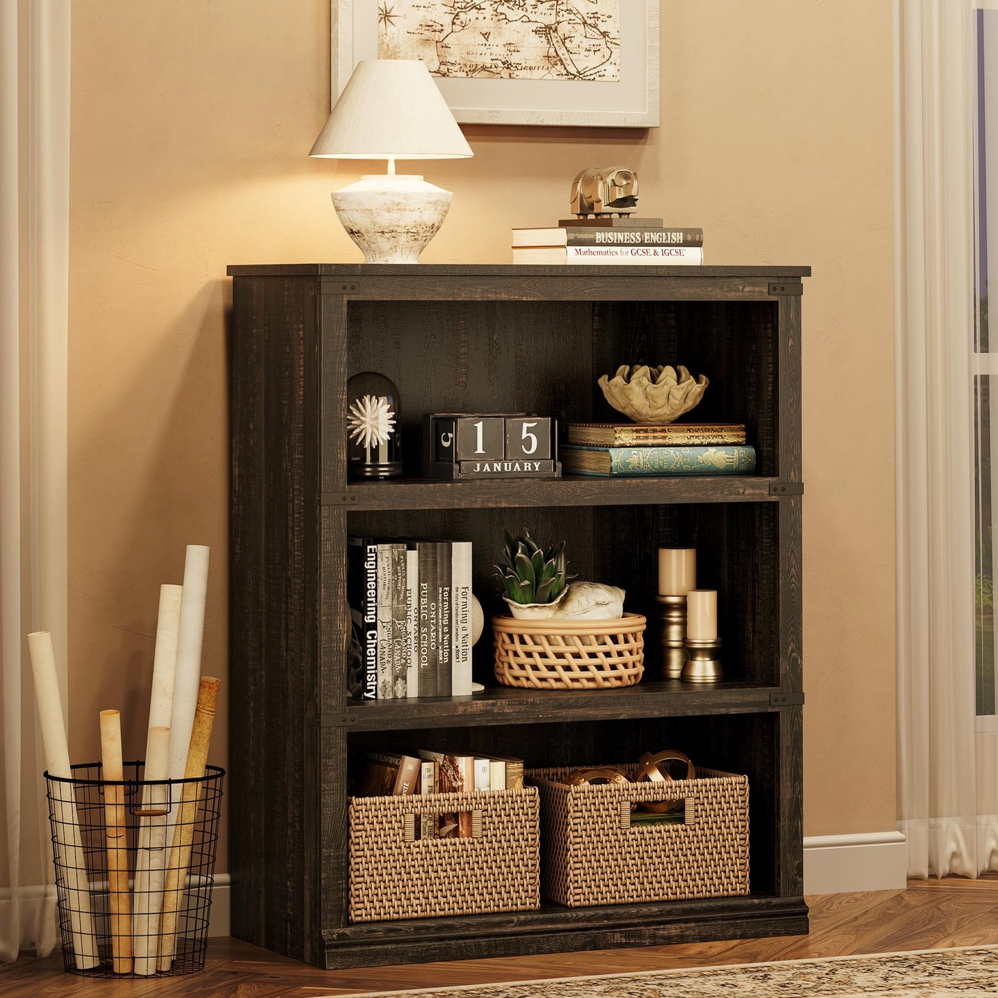 GARVEE 3 Tier Farmhouse Bookcase - Versatile Storage Solution for