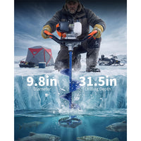 Garvee 2-in-1 Gas Powered 52CC 2-Stroke Ice Auger & Earth Auger Kit with 10" Ice Drill and 5.9" Ground Drill Bit for Ice Fishing and Post Hole Digging, EPA Certified