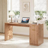 Garvee Executive Desk with Drawer and Power Outlet, 61" Large Farmhouse Computer Desk Home Office Wood Executive Desk with Adjustable Shelf for Work Study Writing, Oak - Oak