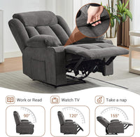 Garvee Recliner Chair 24" Seat Width, Manual Reclining Sofa with Massage and Heat, Comfy Overstuffed Rocking Chair with Side Pockets, Front Pockets and Cup Holder for Living Room, Grey