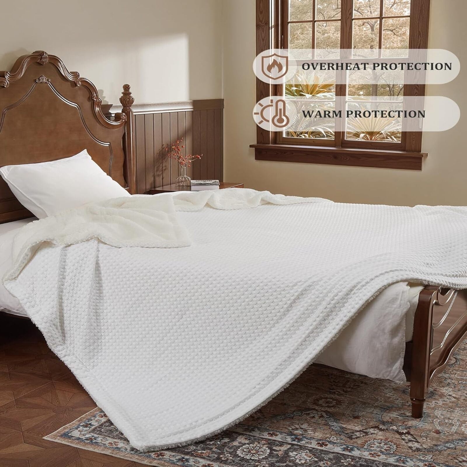 Garvee Heated Blanket King Size with LCD Dual Controller, Waffle Weave Fast Heating Electric Blankets, 10 Heat Levels & 1-12H Time Settings, ETL Certified, Machine Washable, Off White, 100" x 90"