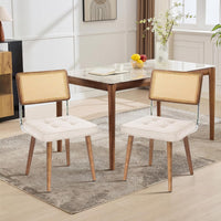 Garvee Set of 2 Rattan Dining Chairs with PU Upholstery, High Cane Back, Solid Wood Legs, Rustic Modern Style for Kitchen & Restaurant, Natural Rattan, Beige