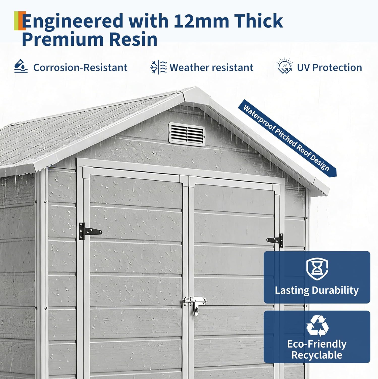 Garvee Heavy-Duty Resin Outdoor Storage Outdoor Storage 6x4 FT with Floor, Lockable Door, Window – Waterproof, UV-Resistant, Easy Assembly – Garden Storage for Patio, Lawn Mower, Bikes, Tools – Light Gray