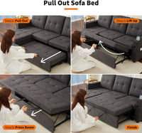 Garvee L-Shaped Sectional Sleeper Sofa with Pull Out Bed,  Reversible Storage Chaise, Hidden Storage Armrests, Cup Holders & USB Charging Ports, Convertible Couches for Living Room, Apartment, Gray